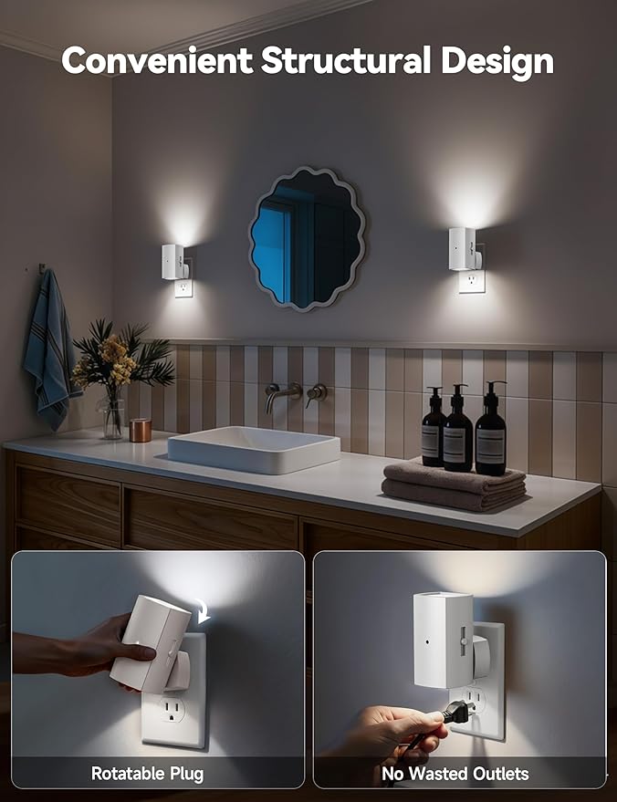 Brightown 2 Pack White Night Lights Plug into Wall, Modern Night Light - Image 4