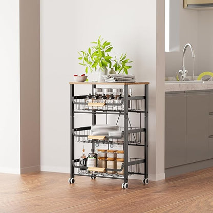 4-Layer Fruit Basket Kitchen Food Organizer and Rack, Stackable Storage Cart - Image 2