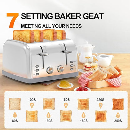 Toaster 4 Slice Retro Stainless Steel, Best Prime 4 Slice Toaster Wide Solt - Image 2