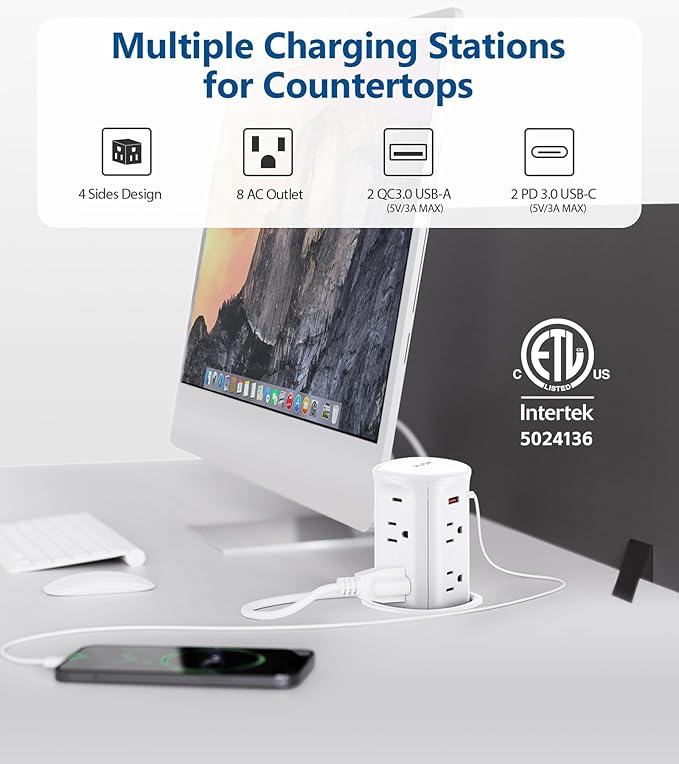 Pop Up Outlet for Countertop, Recessed Power Strip, Power Grommet 3.15 inch - Image 2