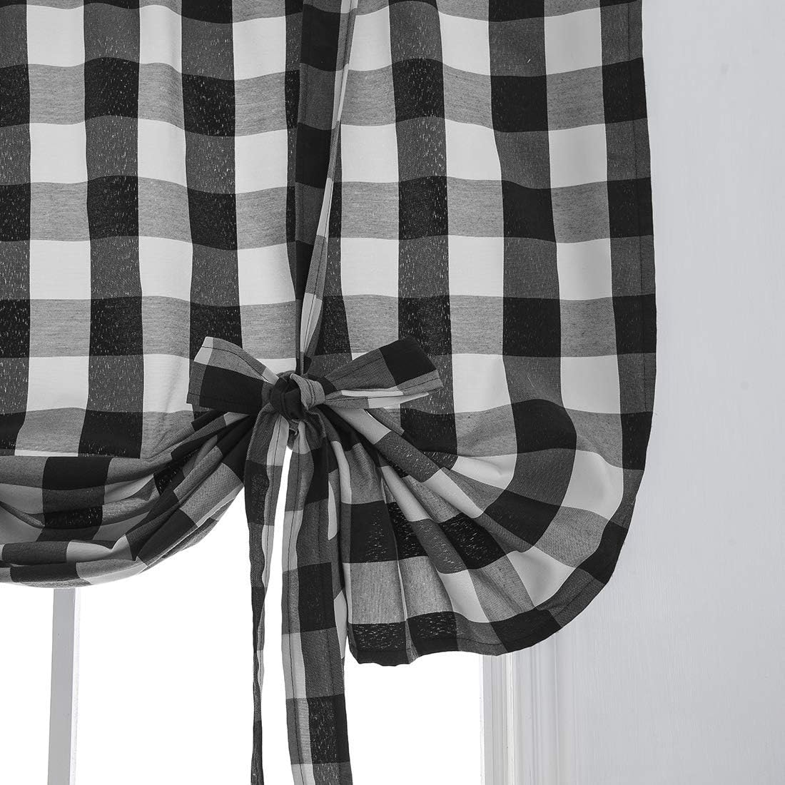 Buffalo Check Plaid Balloon Drape Gingham Shade Tie Up Roman Valance Rod Pocket Classic Window Treatment Semi Blackout Curtains for Small Window Farmhouse Kitchen, 1 Panel, 55" Long, Black