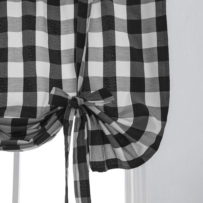 Buffalo Check Plaid Balloon Drape Gingham Shade Tie Up Roman Valance Rod Pocket Classic Window Treatment Semi Blackout Curtains for Small Window Farmhouse Kitchen, 1 Panel, 55" Long, Black