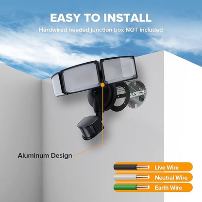 LUTEC 2 Pack 72W 7500LM LED Security Lights Motion Sensor Light Outdoor - Image 9
