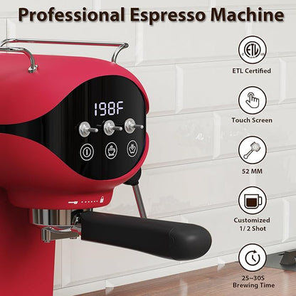 Espresso Machine with Steam Milk Frother Semi Automatic 20 Bar Compact Red with - Image 3
