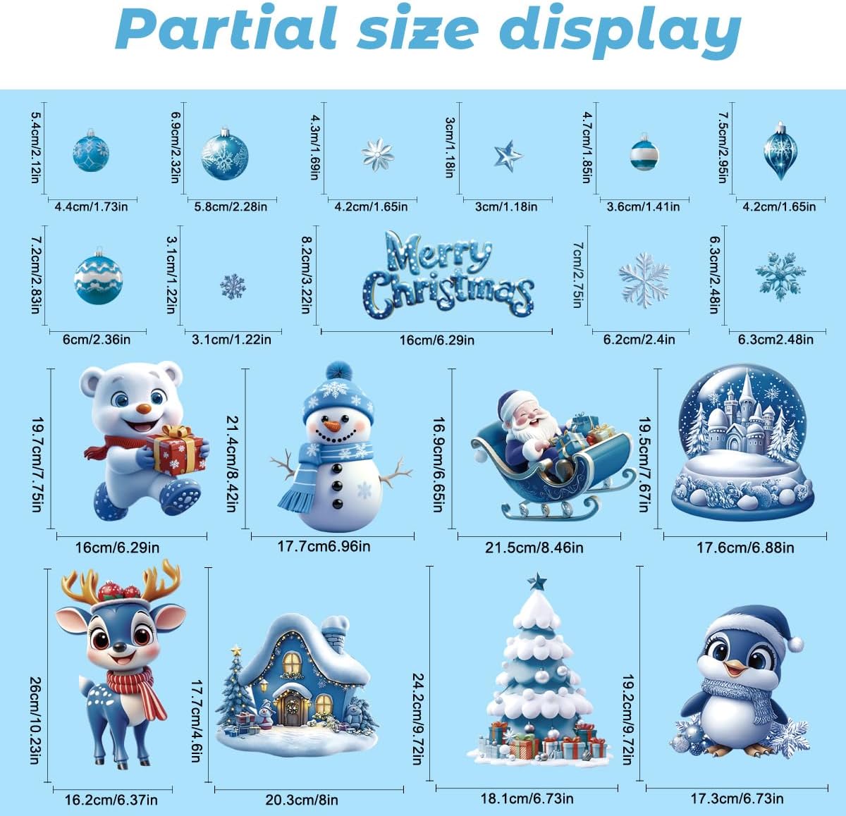 Christmas Window Clings 106Pcs, 2026 New Double Sided Christmas Window Stickers, Xmas Snowman Santa Claus Reindeer Snowflakes for Holiday Party Home Office Classroom Window Decals Decorations (Blue)