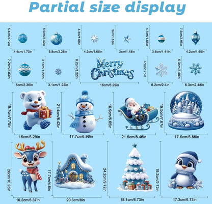 Christmas Window Clings 106Pcs, 2026 New Double Sided Christmas Window Stickers, Xmas Snowman Santa Claus Reindeer Snowflakes for Holiday Party Home Office Classroom Window Decals Decorations (Blue)