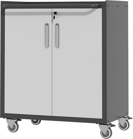 Metal Storage Cabinet with Wheels, Rolling Tool Cabinet with Doors and Shelves by BIZOEIRON