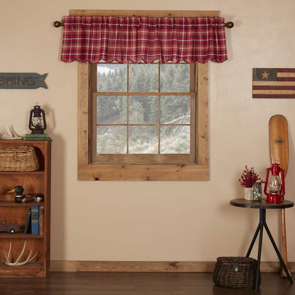 VHC Brands Rustic Red Plaid Braxton Scalloped Curtain for Kitchen & Dining Room Valance 16x72