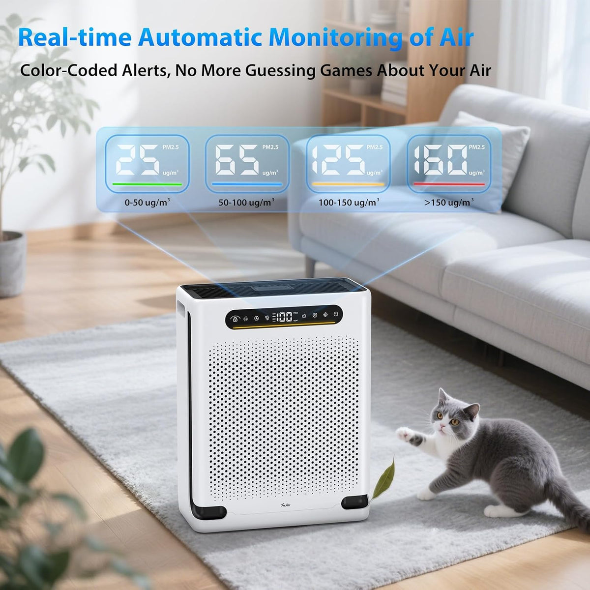 freaire air purifiers for home large room up, front angle view