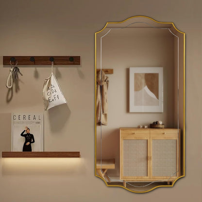 POZINO 47"x24" Large Scalloped Wall Mirror with Gold Wood Frame | Irregular Rectangle Design, Horizontal/Vertical Hanging, Elegant Wavy Wall Mirror for Entryway Bedroom Bathroom Living Room