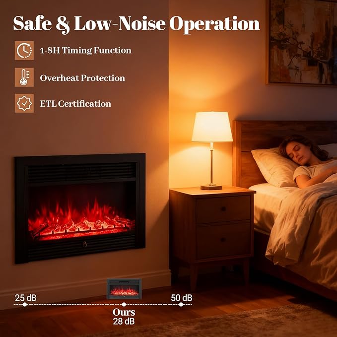 Giantex 33" Electric Fireplace Insert, Wall Recessed/Mounted, Freestanding - Image 4