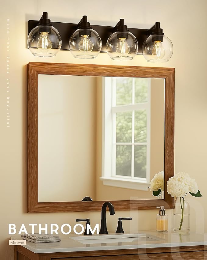 METWET Bathroom Light Fixtures Over Mirror, 4-Light Oil Rubbed Bronze Bathroom - Image 4