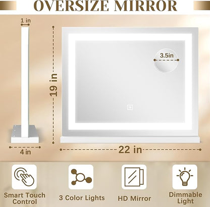ROLOVE 22x19 Inch Lighted Vanity Mirror, Large LED Makeup Mirror - Image 2