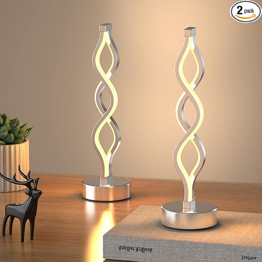 NUÜR Silver Lamps for Bedrooms Set of 2, Small Table Lamp, 3 Colour Temperature by NU%C3%9CRLightning