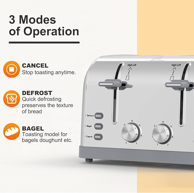 Toaster 4 Slice Retro Stainless Steel, Best Prime 4 Slice Toaster Wide Solt - Image 4