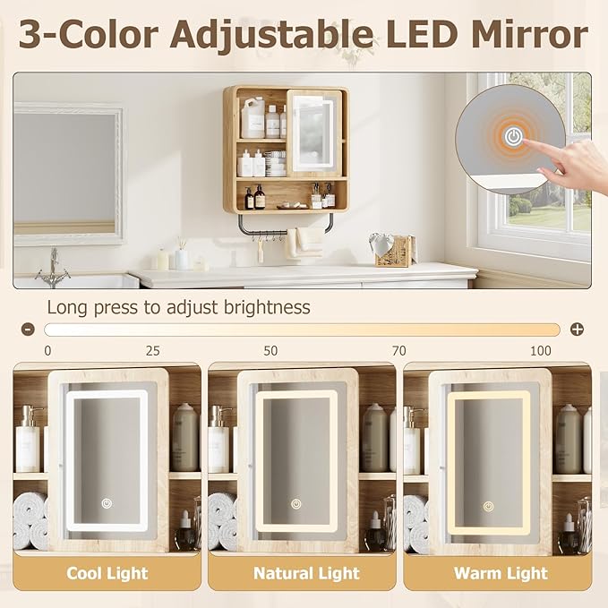 QUW Bathroom Wall Cabinet with Sliding Mirror Door, Modern Medicine Cabinet - Image 5