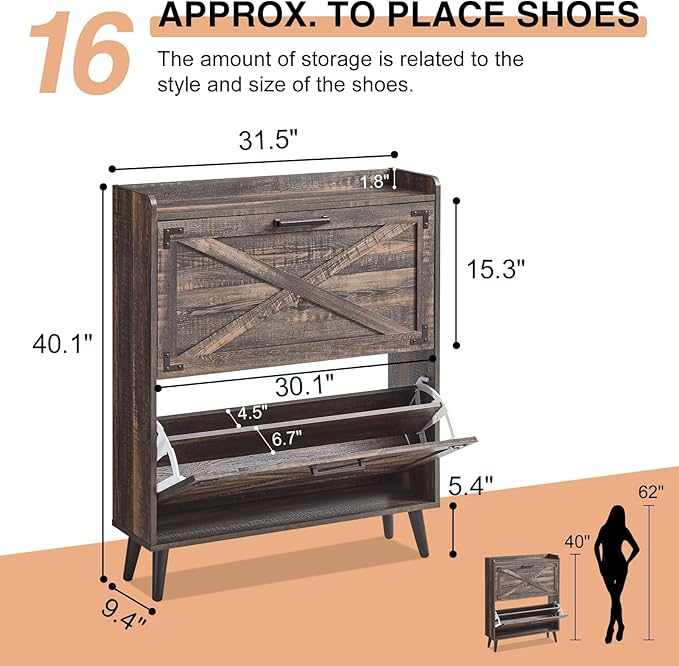 Shoe Storage Cabinet, Farmhouse Shoe Organizer - Image 2