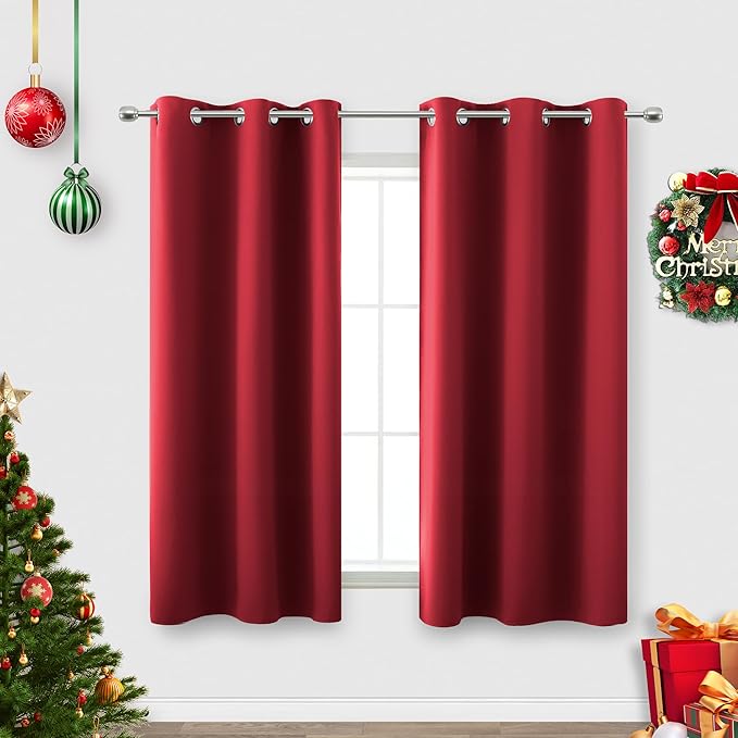 KOUFALL Christmas Red Curtains 42 x 54 Inch Long 2 Panels by KOUFALL