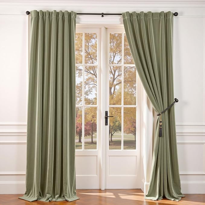 Lazzzy Velvet Blackout Extra Long Curtains Thermal Insulated Room Window Drapes by Lazzzy