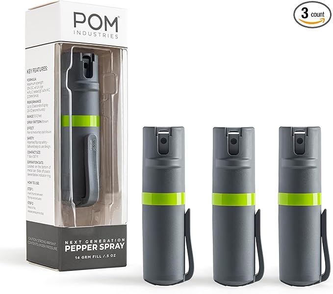 POM Pepper Spray Pocket Clip, Quick Flip Top Safety, Maximum Strength OC Formula by POMIndustries