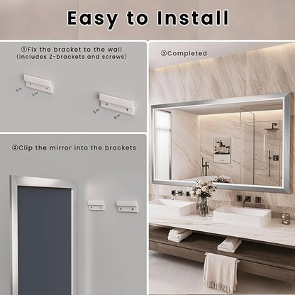 Amorho Bathroom Mirror, 48x40 Inch Silver Thick Metal Framed Wall Mirrors - Image 8