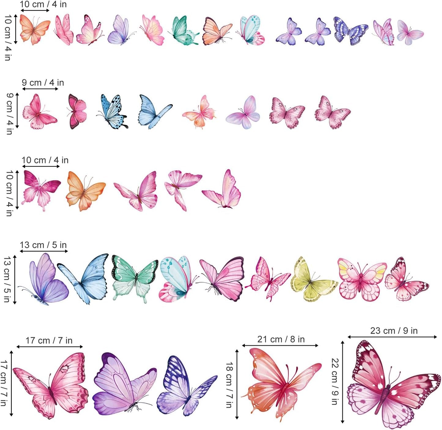 wondever Watercolor Butterfly Wall Decals Butterflies Girls Wall Stickers | Peel and Stick, Removable, Wall Art Decals, Wall Decoration, Kids Room, Girls Bedroom Baby Nursery Playroom Decor