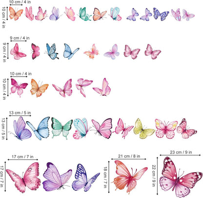 wondever Watercolor Butterfly Wall Decals Butterflies Girls Wall Stickers | Peel and Stick, Removable, Wall Art Decals, Wall Decoration, Kids Room, Girls Bedroom Baby Nursery Playroom Decor