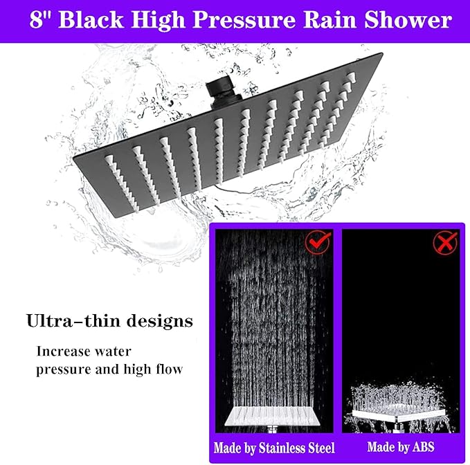 8"High Pressure Square Rain Shower Head and 2-in-1 Hand Shower.Equipped - Image 4