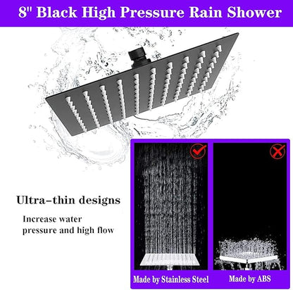 8"High Pressure Square Rain Shower Head and 2-in-1 Hand Shower.Equipped - Image 4