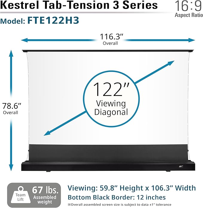 Elite Screens Kestrel Tab-Tension 3 CineWhite, 122 inch 16:9 Aspect Ratio - Image 7