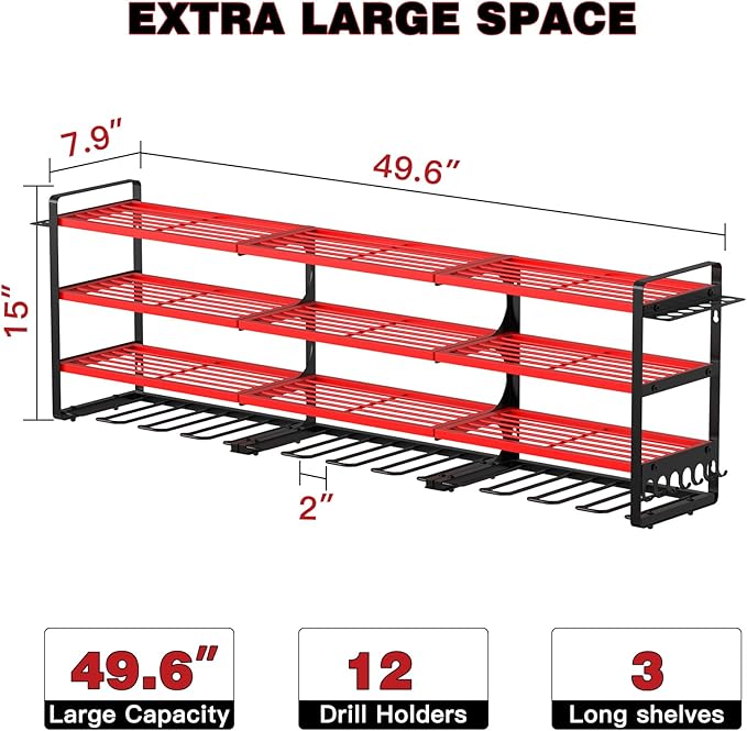 48" Large Power Tools Organizer Wall Mount, 12 Drill Holder - Image 6