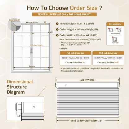 Grandekor No Drill Top Down Bottom Up Cellular Shades Blackout,27Wx64H | 1.5" Large Cell Honeycomb Design with Thermal Insulation, Cordless Operation, Privacy Control & No-Drill Rental Friendly