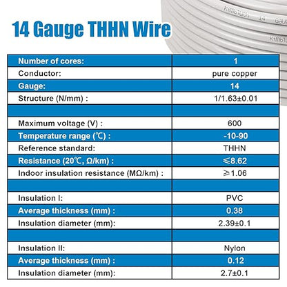 THHN Wire 14 Gauge 200 FT OFC Electrical Wire, 14 AWG Solid Copper Wire Rated - Image 5