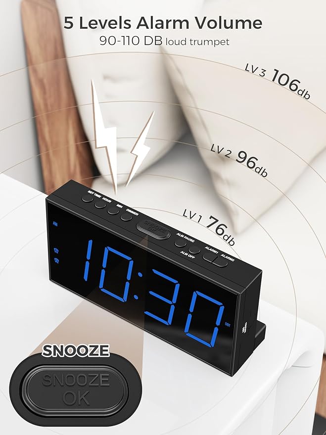 Digital Dual Alarm Clocks for Bedrooms, Large Big Numbers Display Electric - Image 4