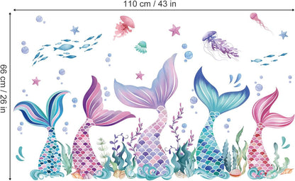 wondever Mermaid Tail Wall Decals Under The Sea Seaweed Wall Stickers | Peel and Stick, Removable, Wall Art Decals, Wall Decoration, Kids Room, Girls Bedroom Baby Nursery Playroom Decor