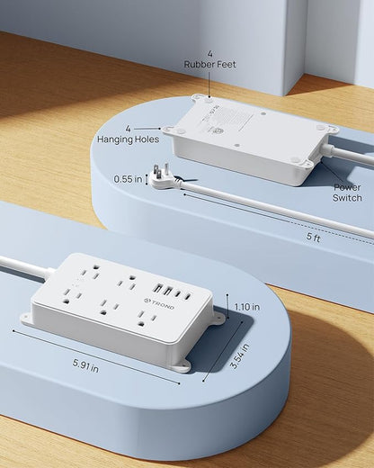 TROND Power Strip with USB, Surge Protector Flat Plug with 5 Widely-Spaced - Image 8