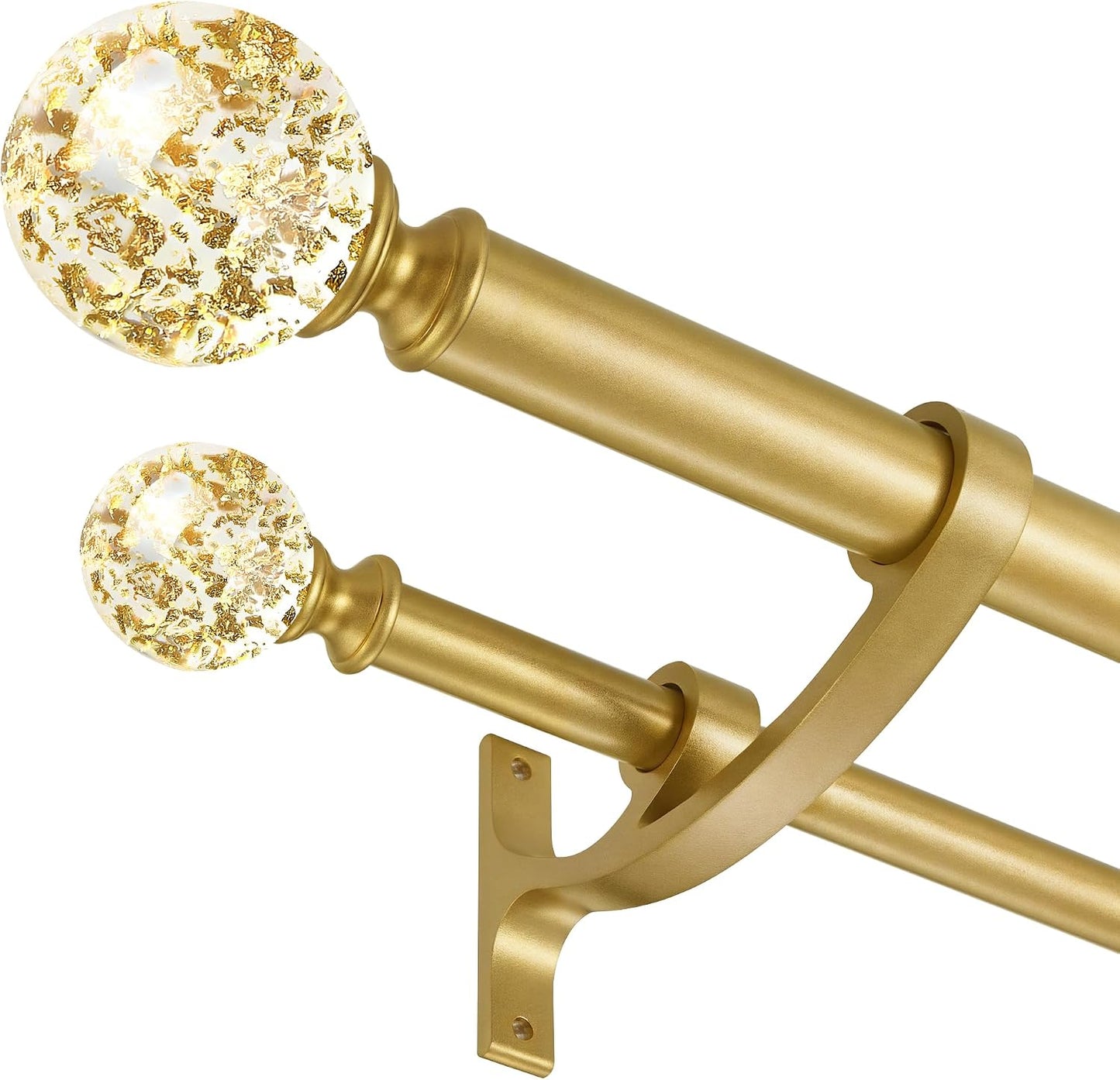 Gold Double Curtain Rod 72 to 144 Inch,Double Decorative Crystal Drapery Rods with Solid Aluminum Bracket Acrylic Sheer Bling Foil Finials,1" Front and 5/8" Back Heavy Duty Curtain Rods for Windows