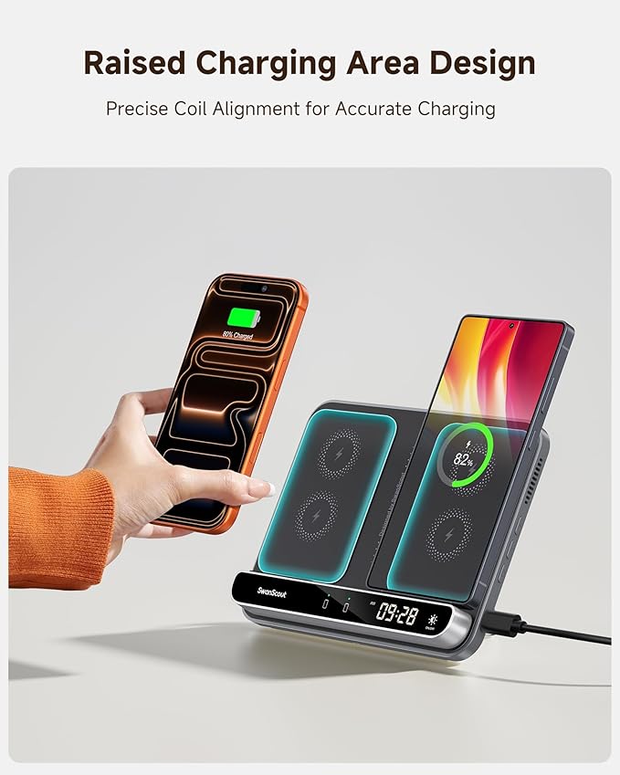 Dual Wireless Charger Stand, SwanScout 504, Foldable Wireless Charging Station - Image 7