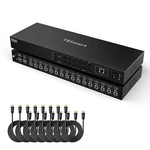 TESmart 16 Ports HDMI KVM Switch 4K@30Hz, 16X1 1U Rack Mount KVM USB2.0 EDID by TESmart