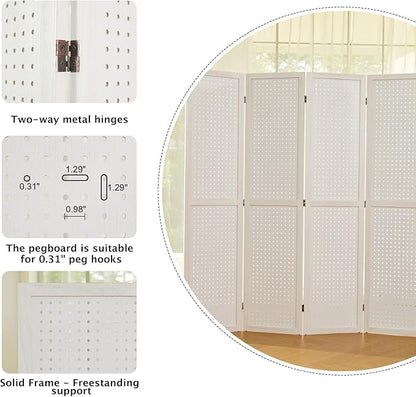 Room Divider Freestanding Folding Pegboard Privacy Screen 4-Panel Display Stand - Image 3