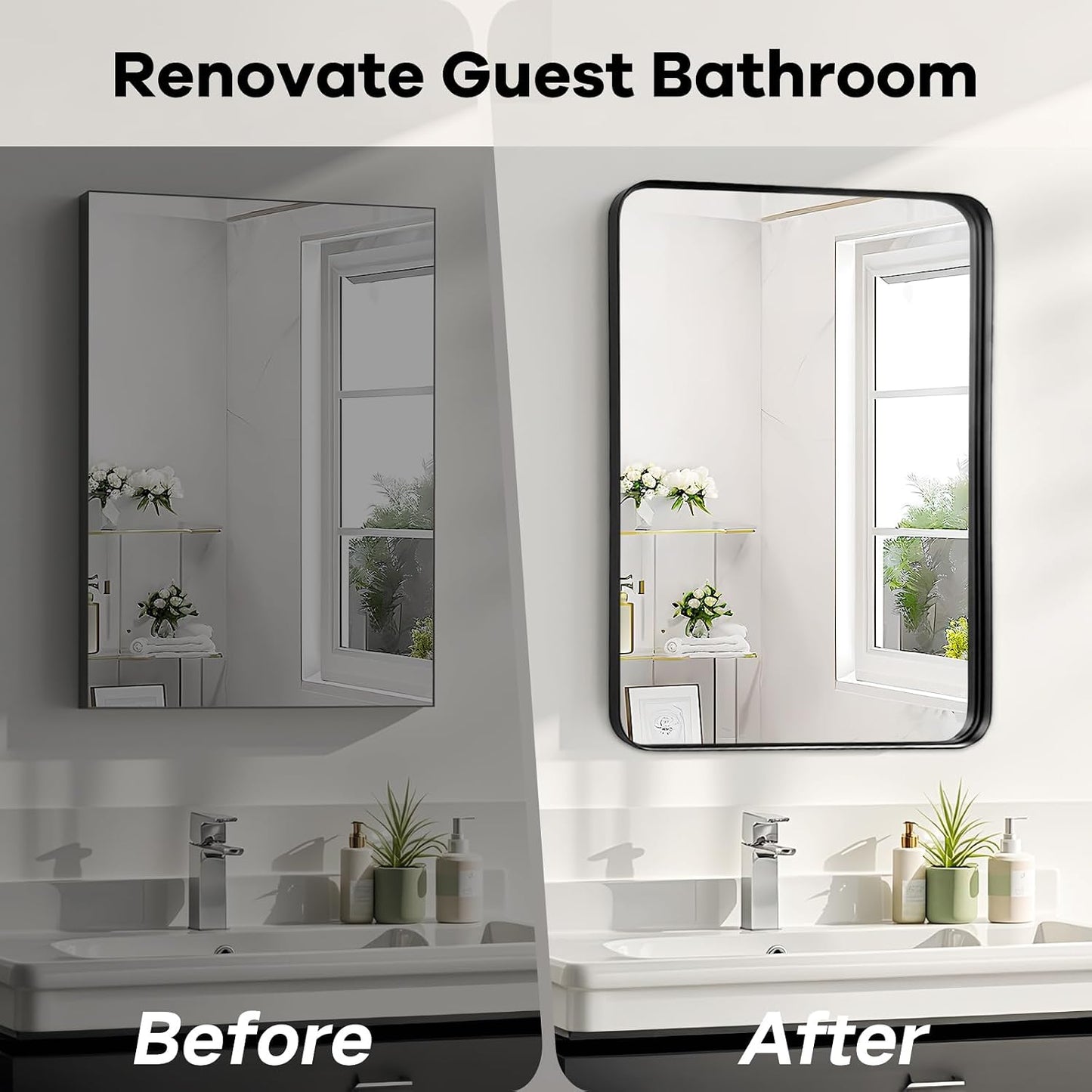 Black Bathroom Vanity Mirror Over Sink 26x32, Wall Mounted Mirror | Rosynee Matte Metal Framed Rectangle Mirror for Living Room, Bedroom, Restroom, Farmhouse, Hallway, Entryway Decor