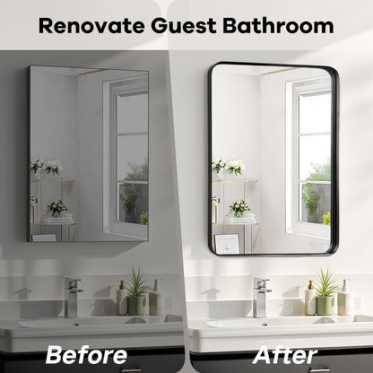 Black Bathroom Vanity Mirror Over Sink 26x32, Wall Mounted Mirror | Rosynee Matte Metal Framed Rectangle Mirror for Living Room, Bedroom, Restroom, Farmhouse, Hallway, Entryway Decor