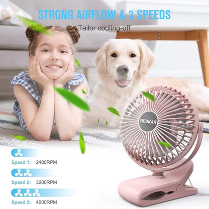 BESKAR Small Clip on Fan, 3 Speeds USB Fans - Image 8