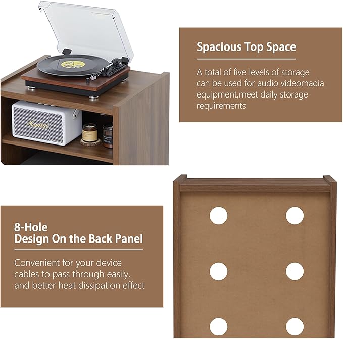 Walnut 5-Tier AV Media Shelf Storage Cabinet - Image 5