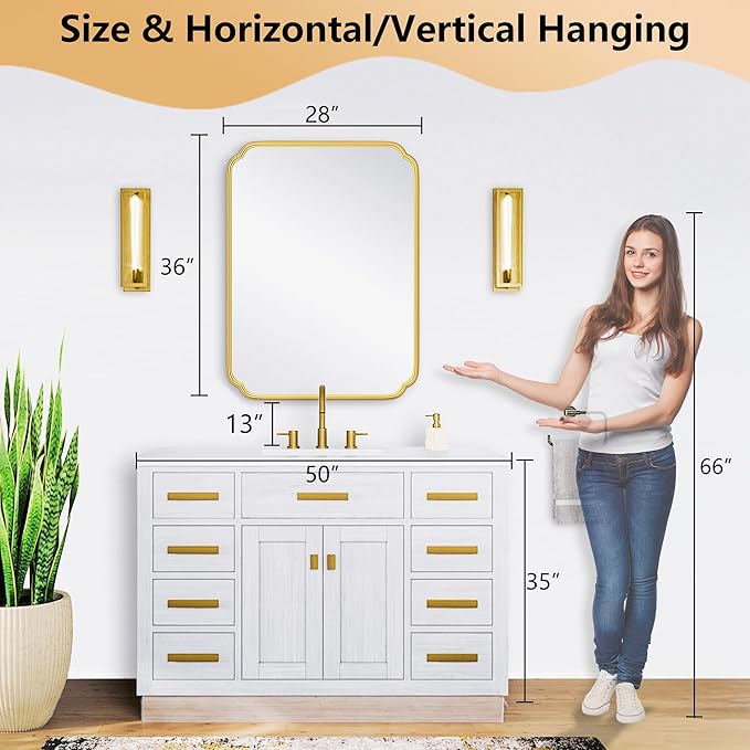 28"x36" Gold Bathroom Mirror - Image 4