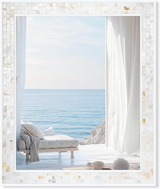 Tanmicoshomy 30 x 36 Inch White Rectangle Wall Mirror, Natural Shell Framed by Tanmicoshomy