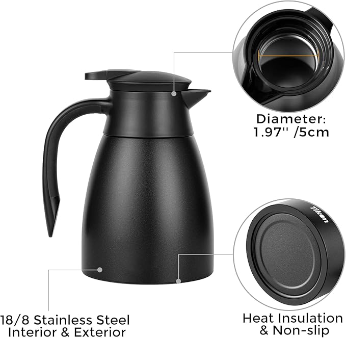 Tiken 34 Oz Thermal Coffee Carafe, Stainless Steel Insulated Vacuum Coffee - Image 4