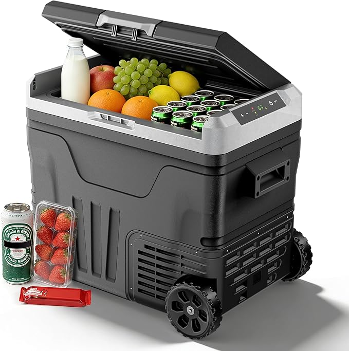 12V Portable Refrigerator, 53 Quart Dual-Voltage 12V/24V DC Car Cooler by Electactic