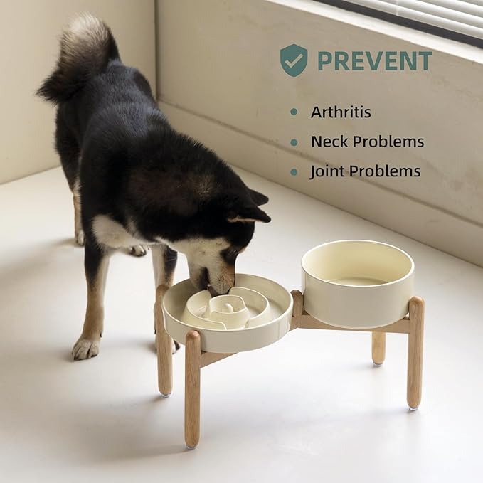 Ceramic Raised Slow Feeder Dog Bowl Set, Elevated 7.3inch Bowl and 8.2inch - Image 5
