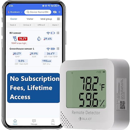 FALA IOT WiFi Temperature & Humidity Monitor, No Subscription 24/7 Remote Temp by FALAIOT